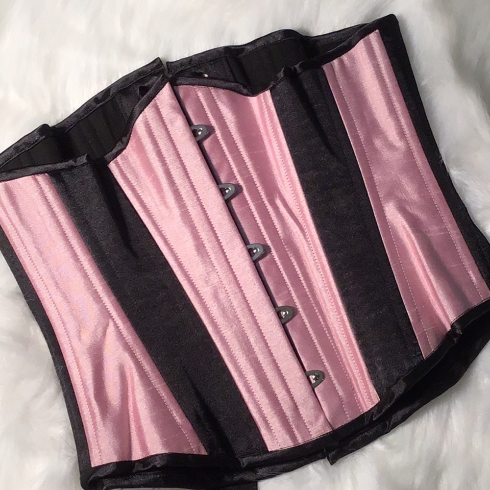 Gorgeous pink and black *silk* steel-boned corset!
